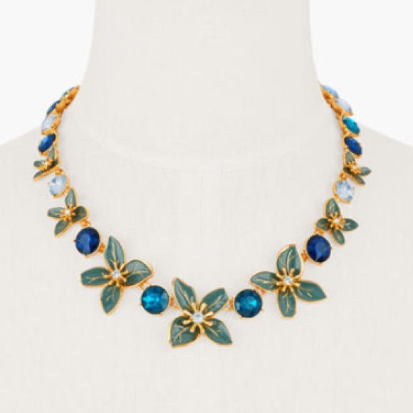 Talbots Aqua Enamel Floral Crystal Collar Statement Necklace 54$